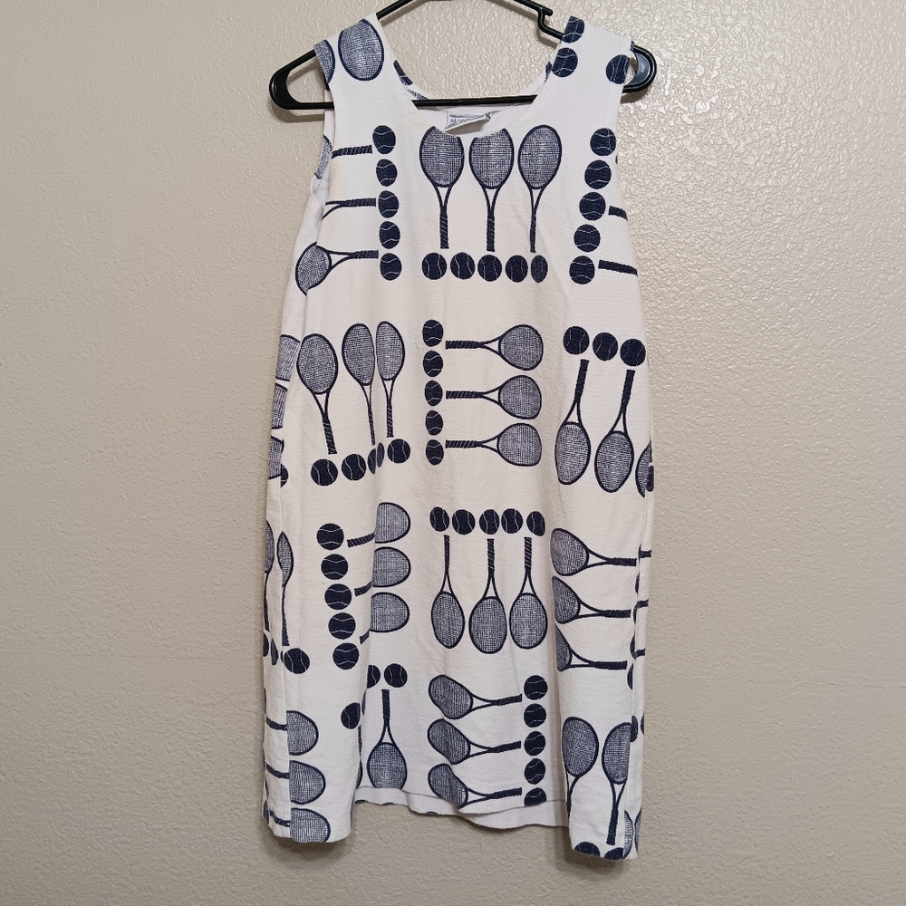 Navy and White Tennis Print Dress